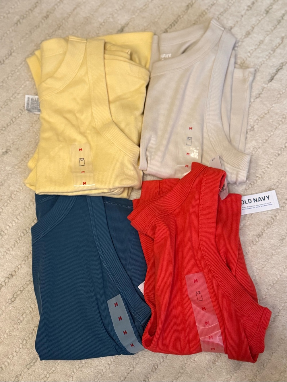 Old Navy Womens Ribbed Tank Top - Red, Yellow, Blue, Beige - Pack